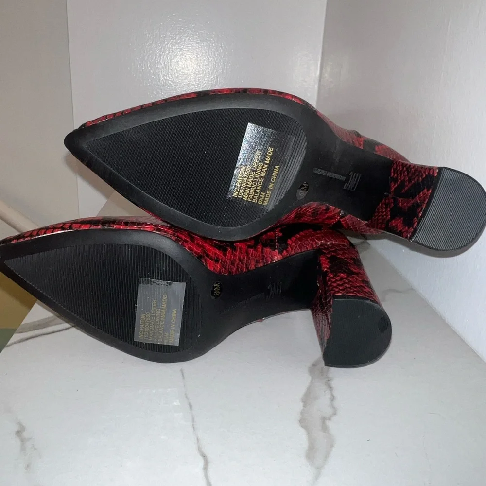INC Red PAITON Snake Print Heeled Boots INC International Concepts - Picture 3 of 14